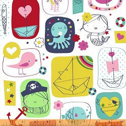 Pirate Fabric Girls White - Ahoy Matey