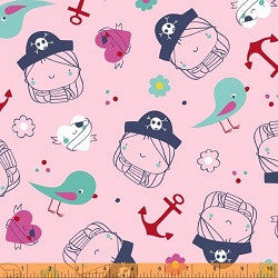 Pirate Fabric Girls Pink - Ahoy Matey