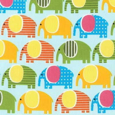 Small Fault - Spring Elephant Fabric Blue Cotton - Urban Zoologie 1/2 Metre