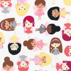 Girlfriends Fairy Cotton Fabric Pink & Grey 1/2 Mtr