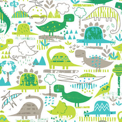 Dinosaurs Green Cotton Fabric Children Remnant 40cm