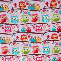 Owl Fabric Pink Happy Flappers Branch