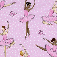 Ballerinas Pink & Silver Cotton Fabric, 1/2 Mtr