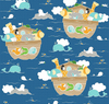 Noah's Ark Blue Cotton Fabric for Children 65cm