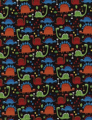 Mini Dinosaurs Black Fabric for Children