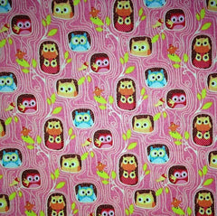 Owl Fabric Dark Pink Happy Flappers