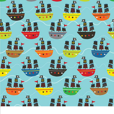 Pirate Ships Blue Cotton Fabric by Riley Blake 1/2 Metre