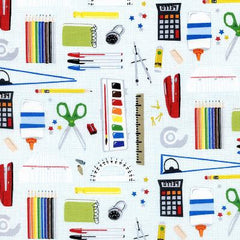 School Supplies White Cotton Fabric 1/2 Mtr