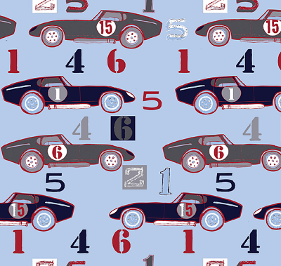 Speedster Cars Blue Cotton Fabric Riley Blake 1/2 Mtr