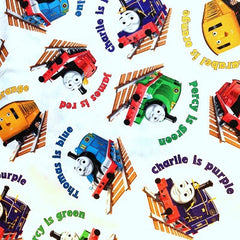 Thomas the Tank Engine White Cotton Fabric