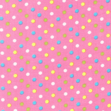 Pink, Green, White & Yellow Spots - Cord Fabric - Kaufman 1/2 Mtr