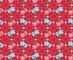Vintage Happy Red Flowers 1/2 Metre